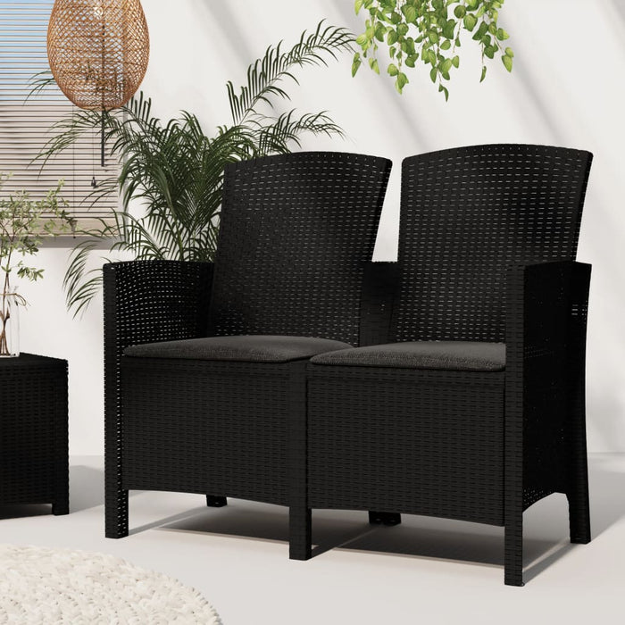 2-seater garden bench with cushion PP rattan graphite
