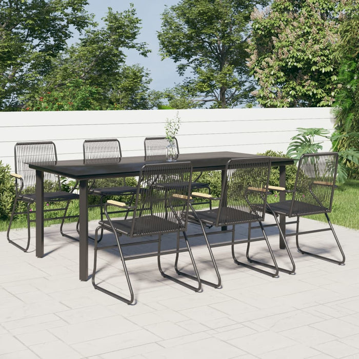 7-tlg. Garten-Essgruppe Schwarz PVC-Rattan