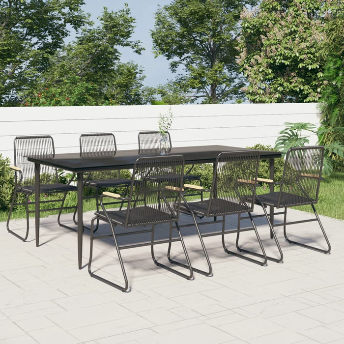 7-tlg. Garten-Essgruppe Schwarz PVC-Rattan