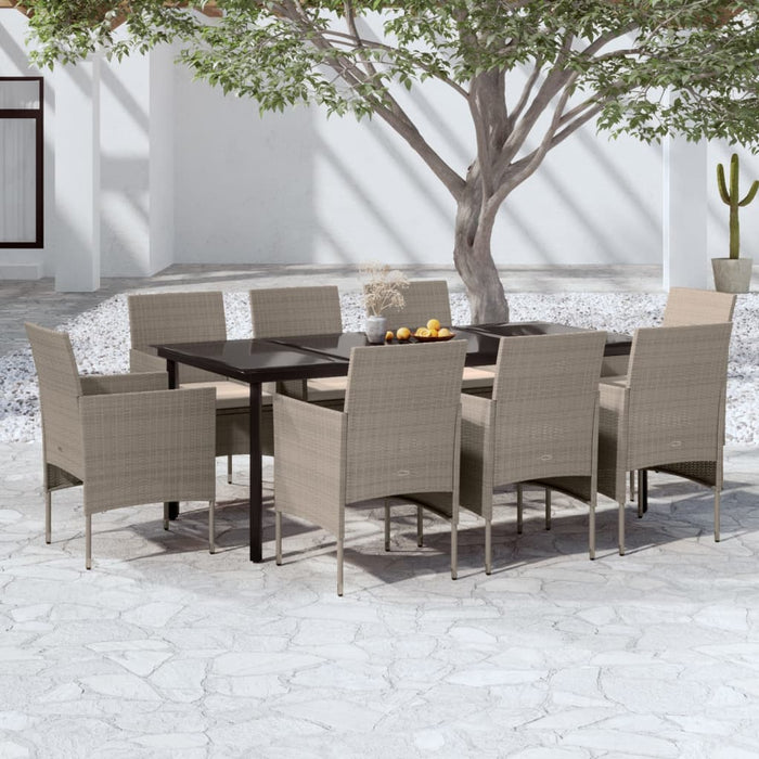 9 pcs. Garden dining set with beige and black cushions