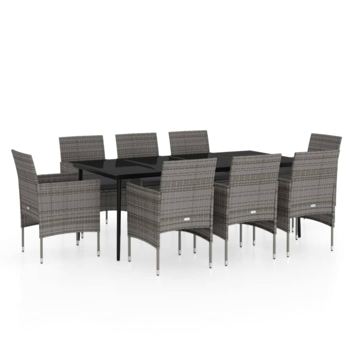 9 pcs. Garden dining group with gray and black cushions