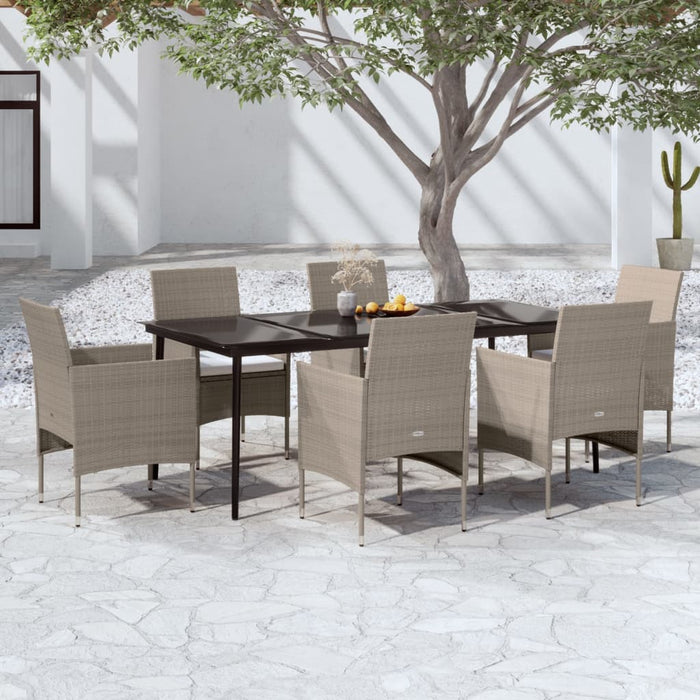 7 pcs. Garden dining set with beige and black cushions