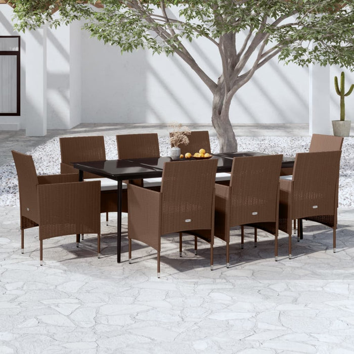 9 pcs. Garden dining set with brown and black cushions
