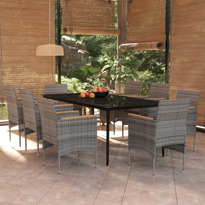 9 pcs. Garden dining set with gray and black cushions