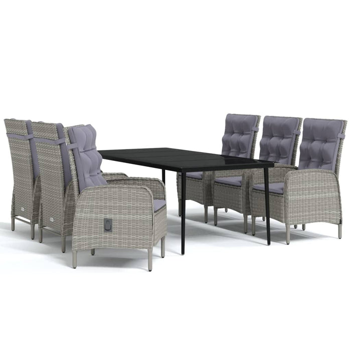 7 pcs. Garden dining set with gray and black cushions