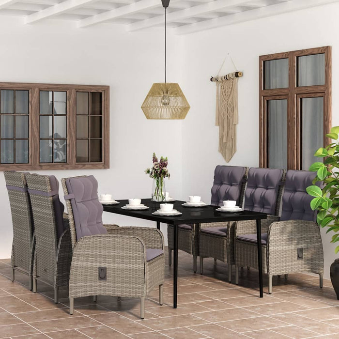 7 pcs. Garden dining set with gray and black cushions