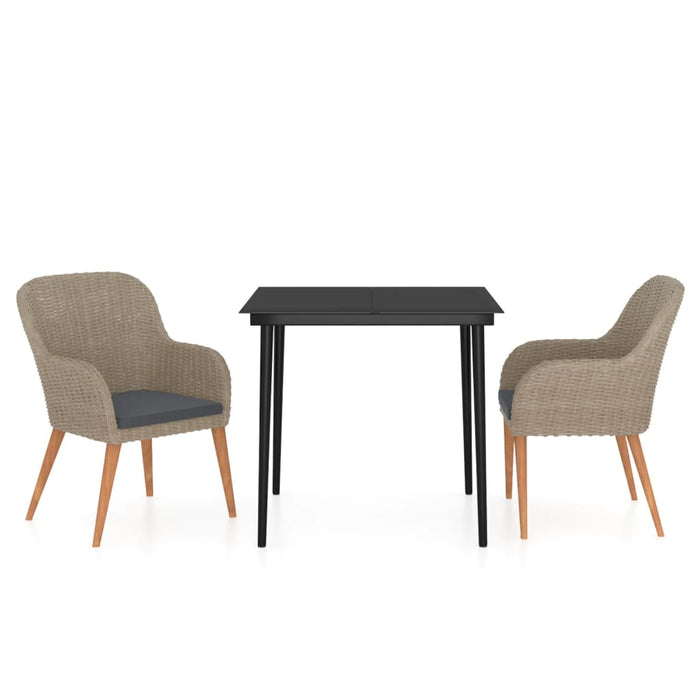 3-tlg. Garten-Essgruppe mit Auflagen Braun