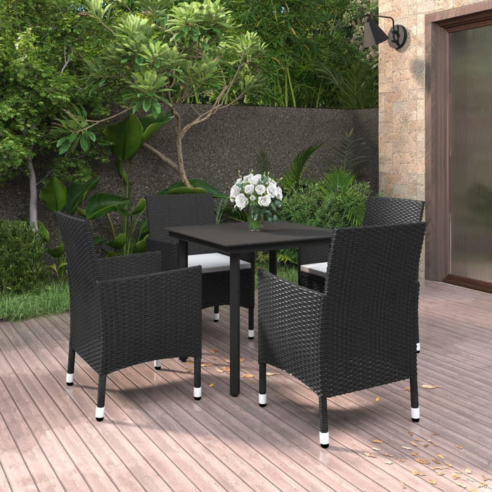 5-tlg. Garten-Essgruppe mit Auflagen Poly Rattan und Glas