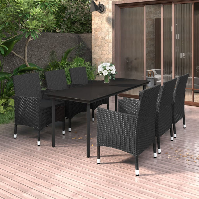 7-tlg. Garten-Essgruppe mit Auflagen Poly Rattan und Glas