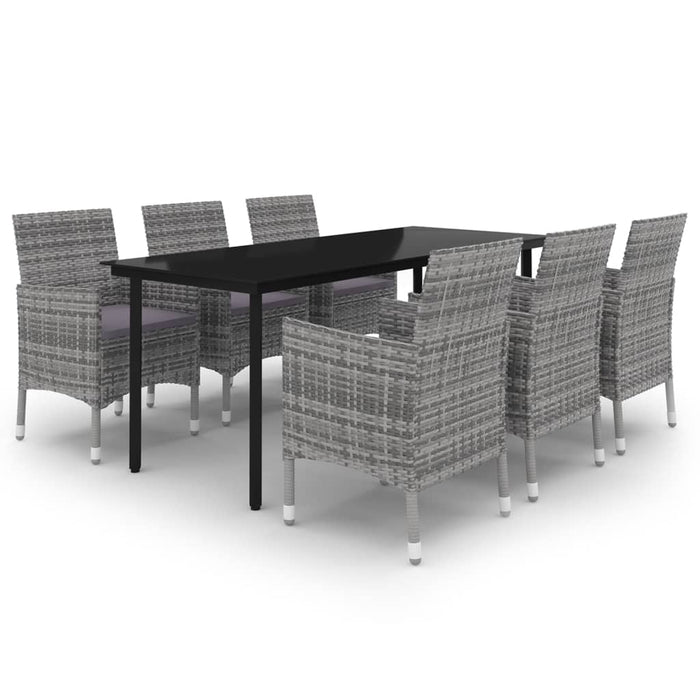 7-tlg. Garten-Essgruppe mit Auflagen Poly Rattan und Glas