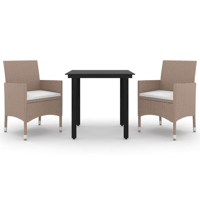 3-tlg. Garten-Essgruppe mit Auflagen Poly Rattan und Glas