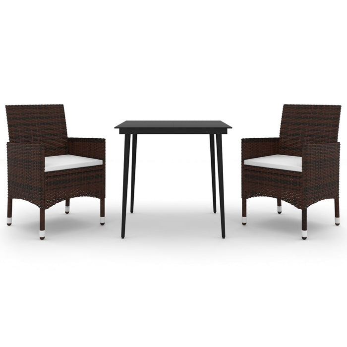 3-tlg. Garten-Essgruppe mit Auflagen Poly Rattan und Glas