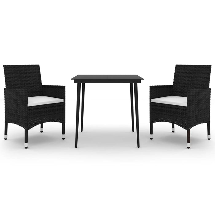 3-tlg. Garten-Essgruppe mit Auflagen Poly Rattan und Glas