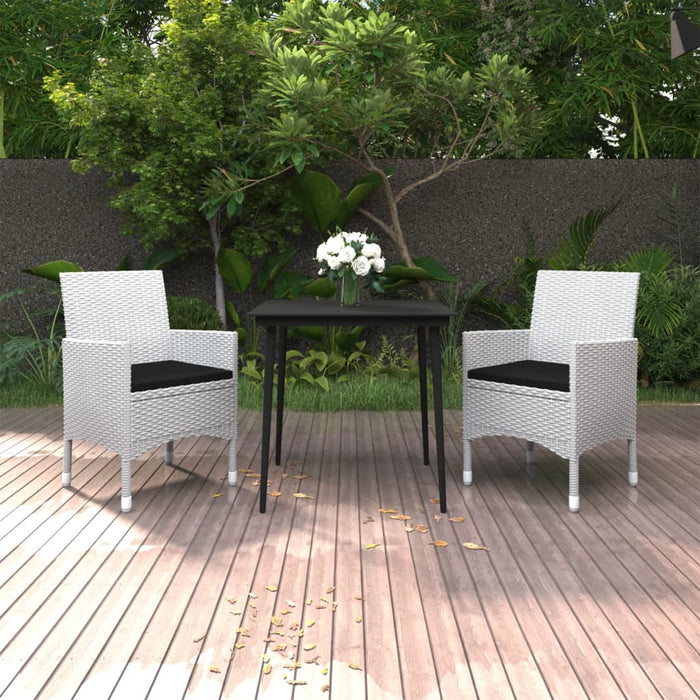 3-tlg. Garten-Essgruppe mit Kissen Poly Rattan und Glas