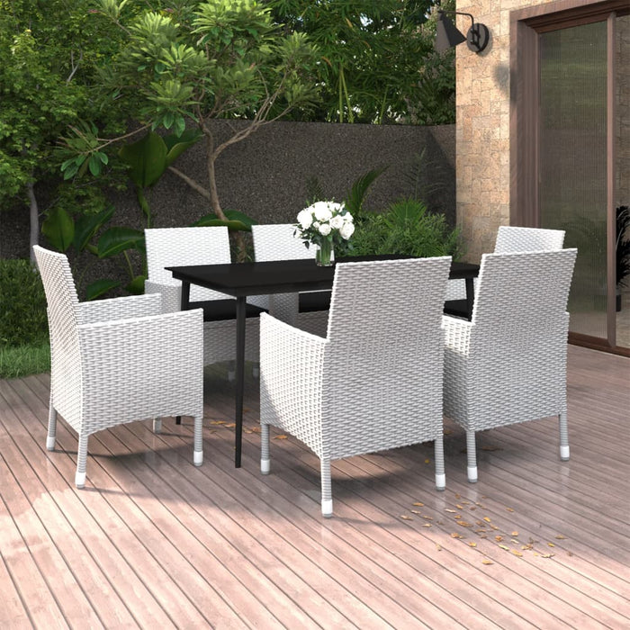 7-tlg. Garten-Essgruppe mit Kissen Poly Rattan und Glas
