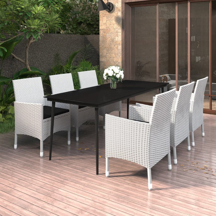 7-tlg. Garten-Essgruppe mit Kissen Poly Rattan und Glas