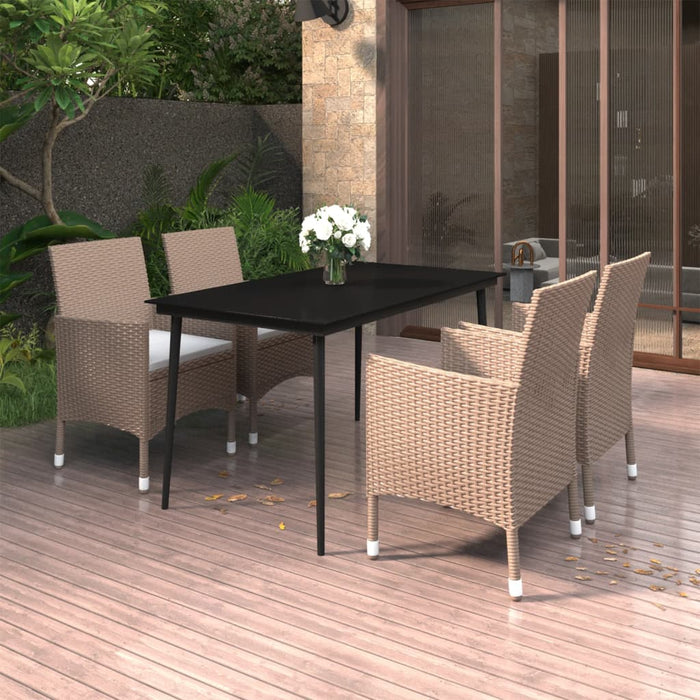 5-tlg. Garten-Essgruppe mit Kissen Poly Rattan und Glas