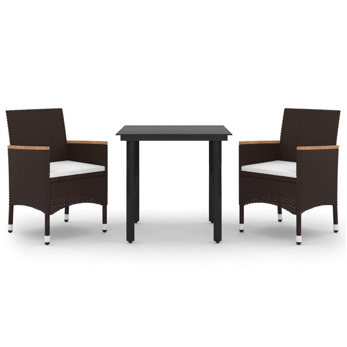 3-tlg. Garten-Essgruppe mit Auflagen Poly Rattan und Glas