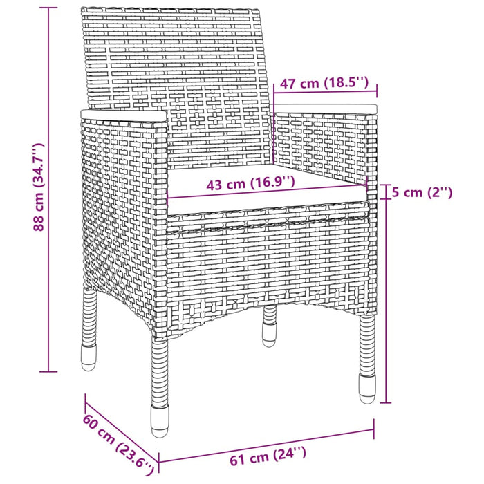 3-tlg. Garten-Essgruppe mit Auflagen Poly Rattan und Glas