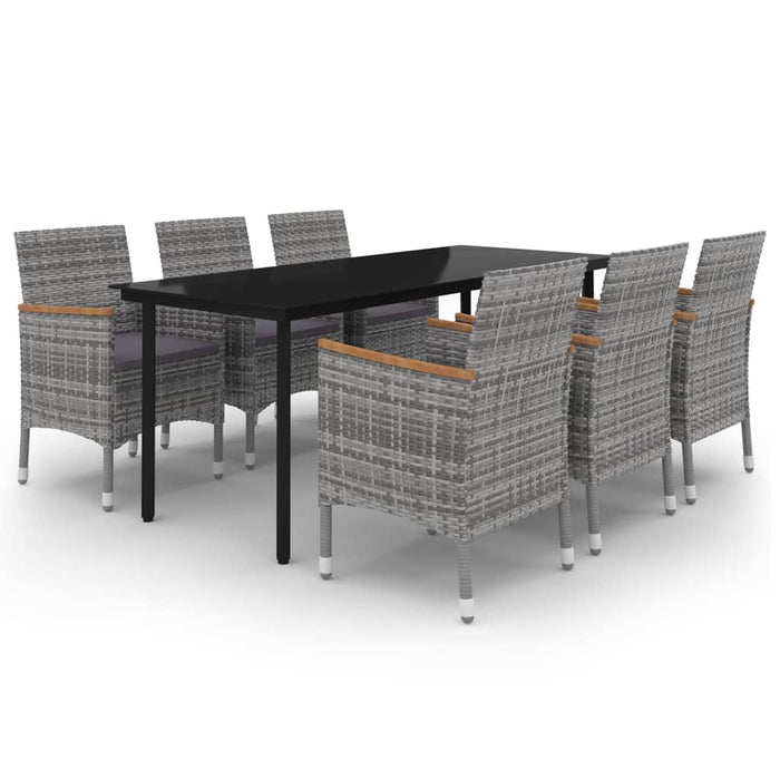 7-tlg. Garten-Essgruppe mit Kissen Poly Rattan und Glas