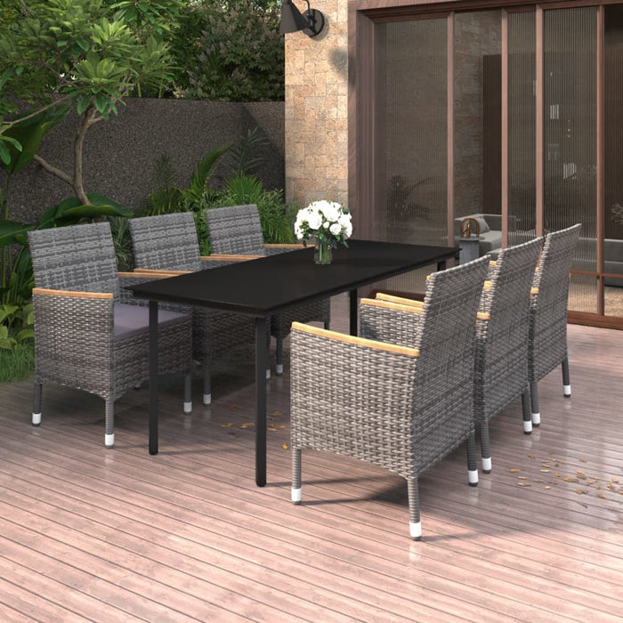 7-tlg. Garten-Essgruppe mit Kissen Poly Rattan und Glas