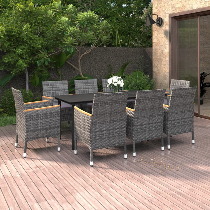 9-tlg. Garten-Essgruppe mit Kissen Poly Rattan und Glas