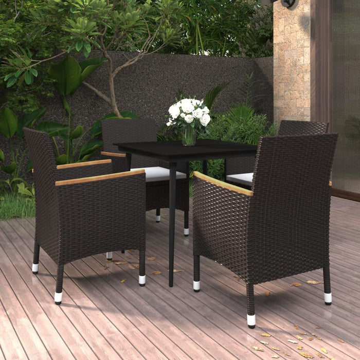 5-tlg. Garten-Essgruppe mit Auflagen Poly Rattan und Glas