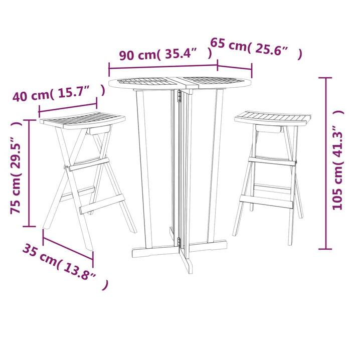 3-tlg. Bar-Set Klappbar Massivholz Teak
