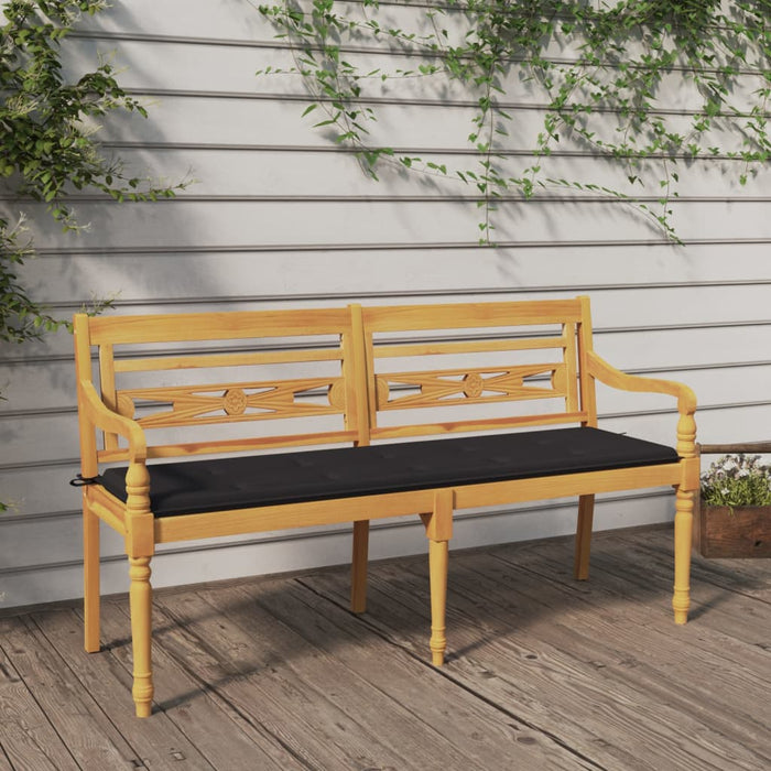 Batavia bench with anthracite cushions 150 cm solid teak wood