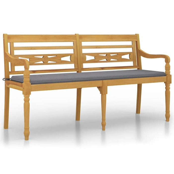 Batavia bench with gray cushion 150 cm solid teak wood