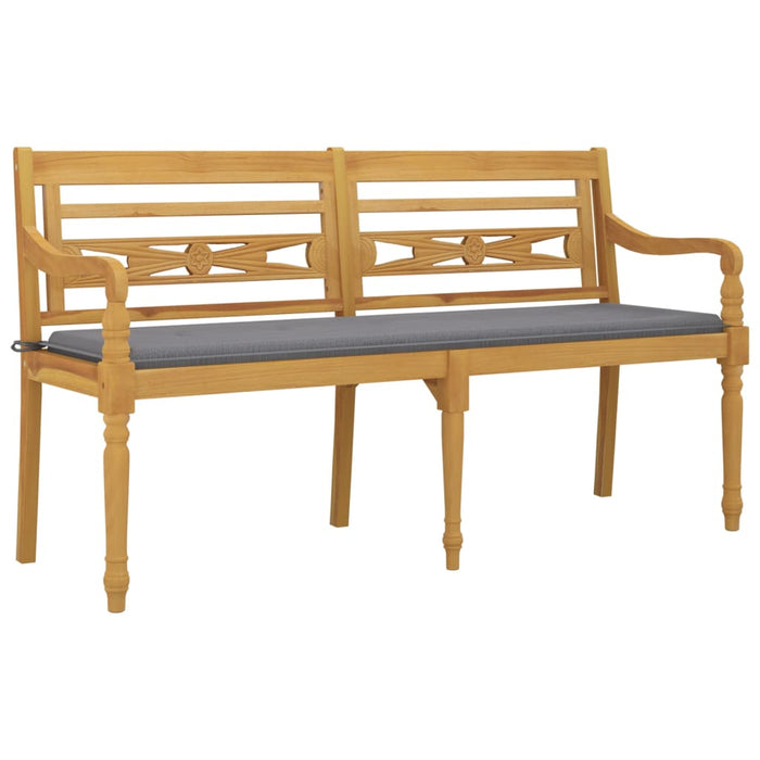 Batavia bench with gray cushion 150 cm solid teak wood