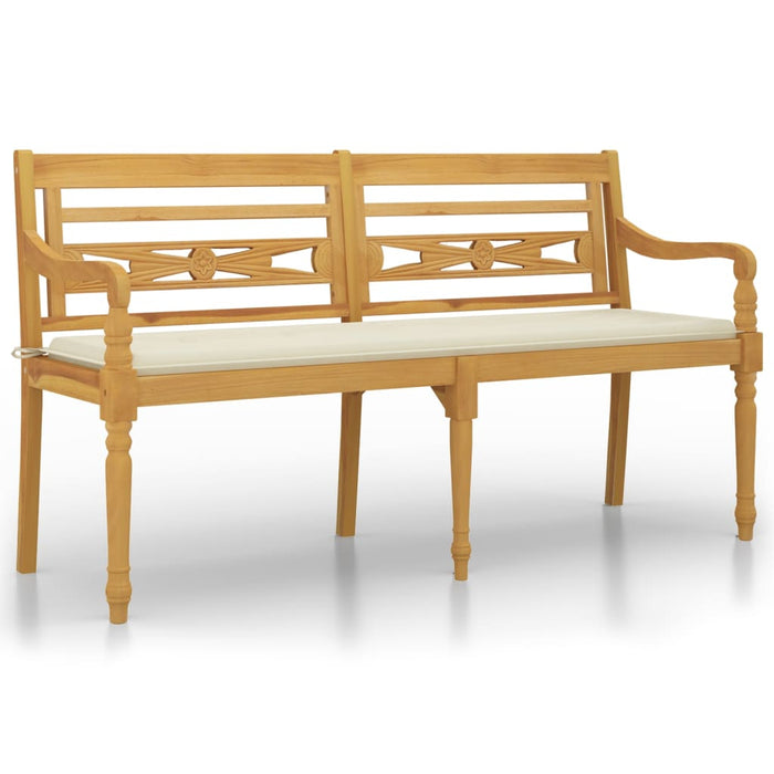 Batavia bench with cream cushions 150 cm solid teak wood
