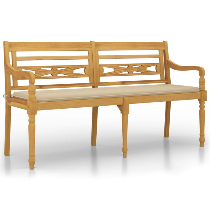 Batavia bench with beige cushion 150 cm solid teak wood