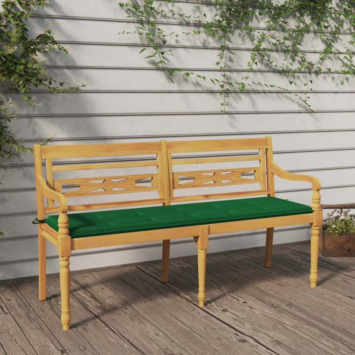 Batavia bench with green cushion 150 cm solid teak wood