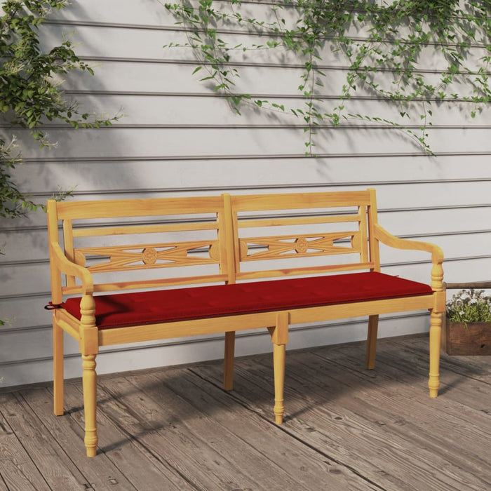 Batavia bench with red cushion 150 cm solid teak wood