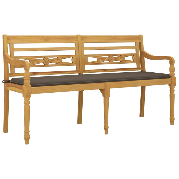 Batavia bench with taupe cushions 150 cm solid teak wood
