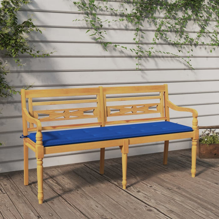 Batavia bench with royal blue cushion 150 cm solid teak wood