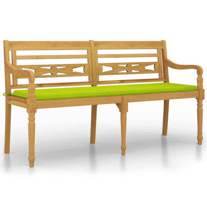 Batavia bench with light green cushion 150 cm solid teak wood