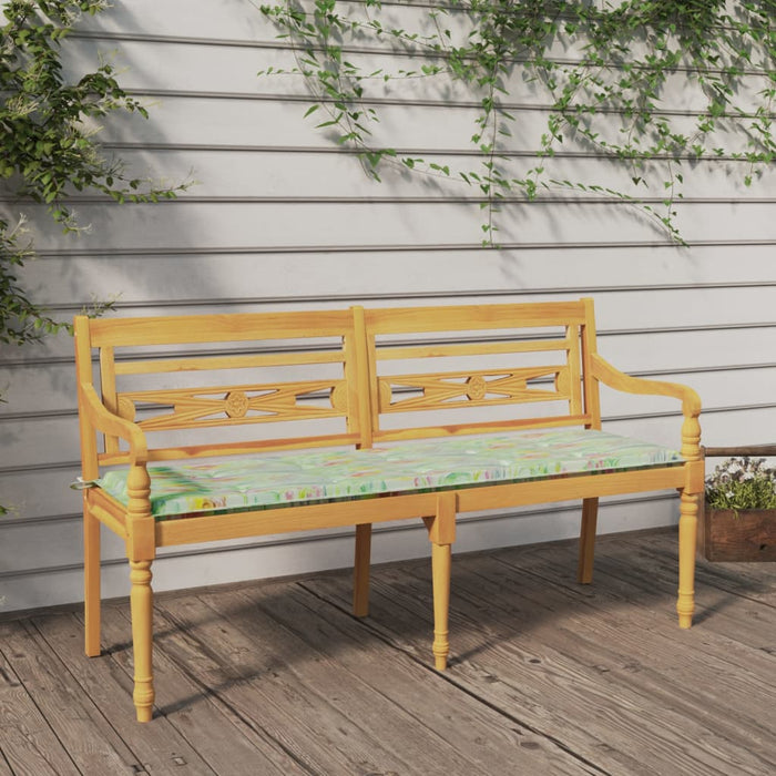 Batavia bench with cushion leaf pattern 150 cm solid teak wood