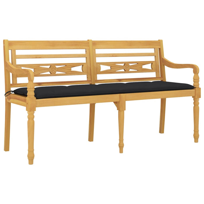 Batavia-Bank mit Schwarzem Kissen 150 cm Massivholz Teak