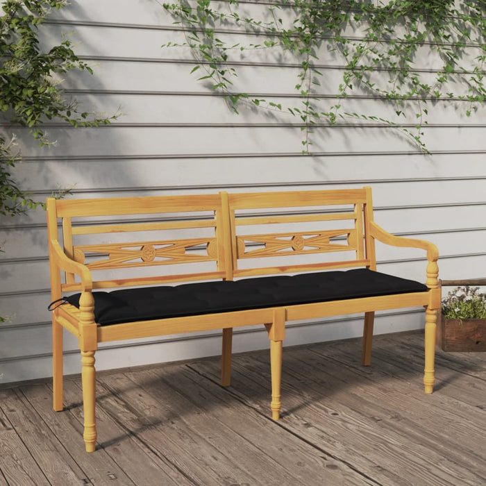 Batavia-Bank mit Schwarzem Kissen 150 cm Massivholz Teak