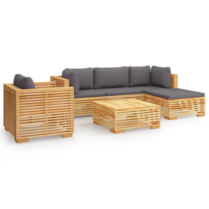 6-tlg. Garten-Lounge-Set mit Kissen Massivholz Teak