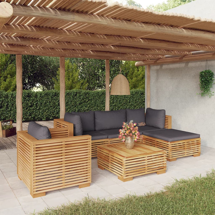 6-tlg. Garten-Lounge-Set mit Kissen Massivholz Teak