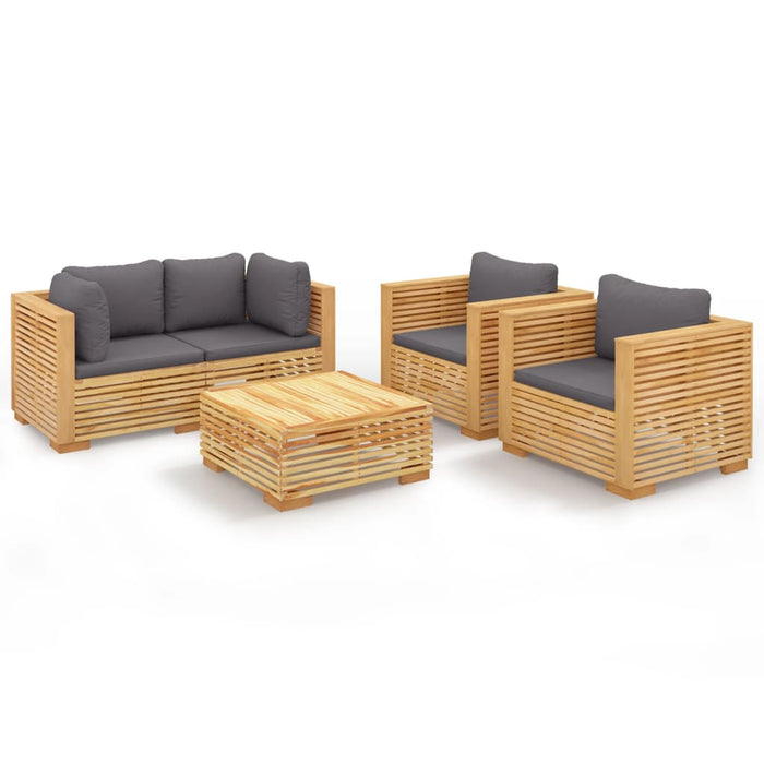 5-tlg. Garten-Lounge-Set mit Kissen Massivholz Teak