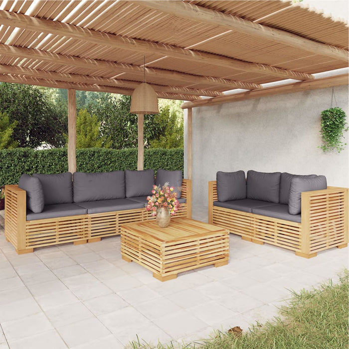 6-tlg. Garten-Lounge-Set mit Kissen Massivholz Teak