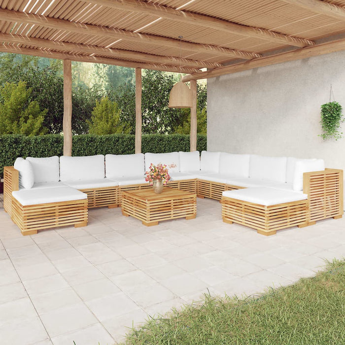 11-tlg. Garten-Lounge-Set mit Kissen Massivholz Teak