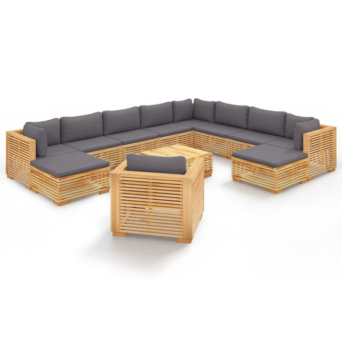 12-tlg. Garten-Lounge-Set mit Kissen Massivholz Teak