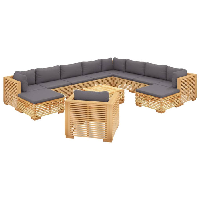 12-tlg. Garten-Lounge-Set mit Kissen Massivholz Teak