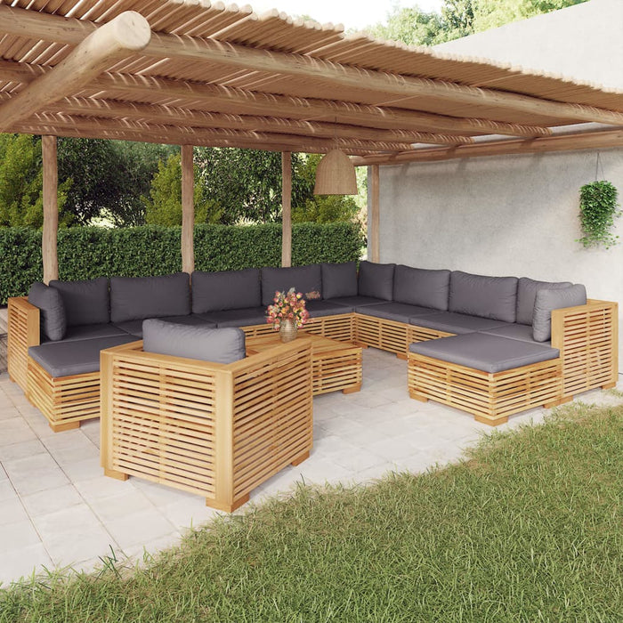 12-tlg. Garten-Lounge-Set mit Kissen Massivholz Teak