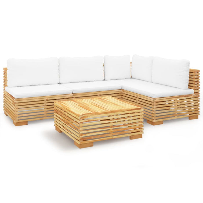 5-tlg. Garten-Lounge-Set mit Kissen Massivholz Teak